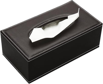 KINGFOM Rectangular PU Leather Tissue Box Cover - Facial Tissue Paper Napkin Holder for Bathroom, Home, Office, Car Automotive Decoration with Magnetic Bottom(Brown)
