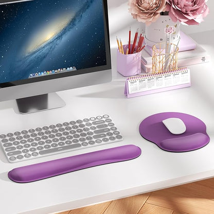 KTRIO Keyboard Wrist Rest & Mouse Pad with Wrist Rest Set, Violet Purple | Memory Foam Wrist Support, Ergonomic Design, Non-Slip Base, Office and Home Use