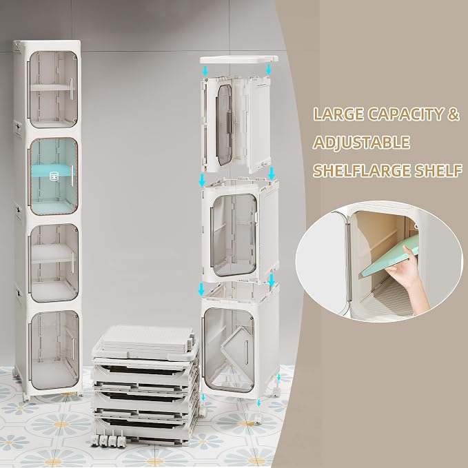 2-Tier Narrow Storage Cabinet, Slim Bathroom Storage Cabinet with Adjustable Shelves and Wheels, Narrow Organizer for Small Space, Bathroom, Kitchen, Laundry, White