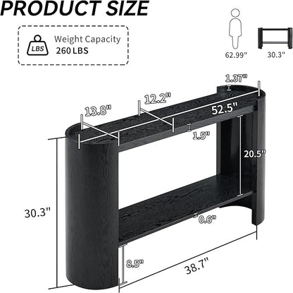 53 Inch Console Table, Modern 2-Tier Entryway Table with Rounded Corners, Narrow Sofa Table Behind Couch for Foyer, Hallway, Living Room,Black