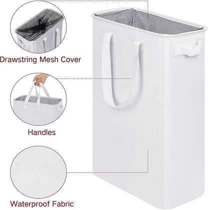 efluky Slim Laundry Basket, Narrow Laundry Hamper with Handles, Collapsible Dirty Clothes Hamper, Tall Laundry Bin for Laundry Room, Dorm and Bedroom, 12.7 Gallons(75L) White