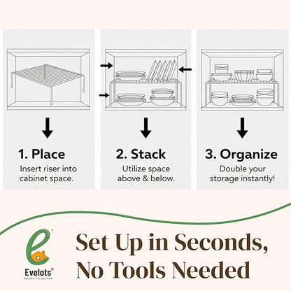 Evelots Kitchen Cabinet Wire Shelf Organizer/Rack - 4 Pack Sturdy Large Metal Shelf Risers - Double Your Counter Space - Great for Kitchen, Freezer, Pantry and Bathroom - Rustproof - White