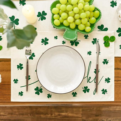 Artoid Mode Beige Lucky Shamrock St. Patrick's Day Placemats Set of 4, 12x18 Inch Seasonal Holiday Table Mats for Party Kitchen Dining Decoration
