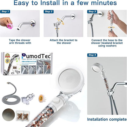 Filtered Shower Head with Handheld - High Pressure Mineral ShowerHead with Filters for Hard Water - Reduces Dry Itchy Skin, Easy Instal, 4 Modes, Water Saving, Durable, Detachable anti blocking