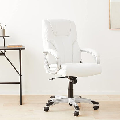 Amazon Basics Executive High Back Office Desk Chair, Adjustable Height, Tilt, Swivel, one Size, White/Pewter