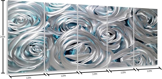 YHSKY ARTS Huge Silver Flower Metal Wall Art Hand Crafted Sculpture Set for Living Room Decor