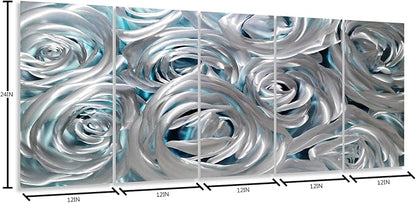 YHSKY ARTS Huge Silver Flower Metal Wall Art Hand Crafted Sculpture Set for Living Room Decor