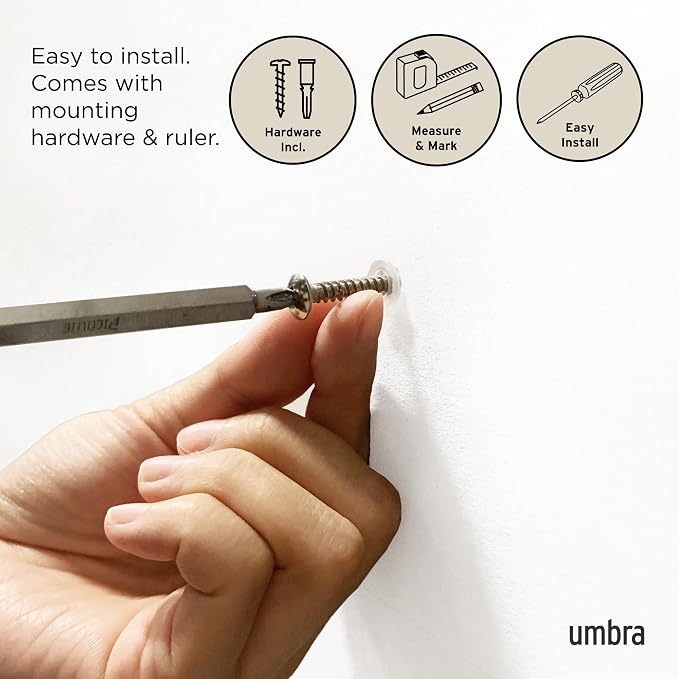 Umbra Flip Wall-Mounted Coat Rack with 8 Hooks – Modern, Space-Saving Storage for Hats, Jackets, Bags, Entryway, Mudroom, Closet, Bathroom, Bedroom – Black/Walnut