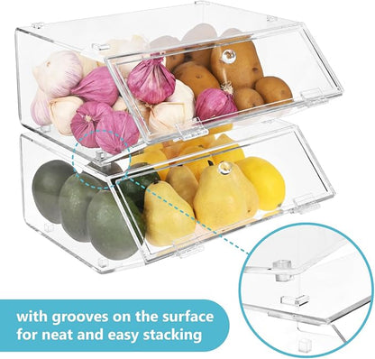 Ikee Design Acrylic Stackable Bakery Case Kitchen Pastry Container Display, Organizer Storage Holder Stand for Bagels, Bread and Muffins with A Hinged, Slanted Door, 11.75" W x 10.25" D x 5.5" H