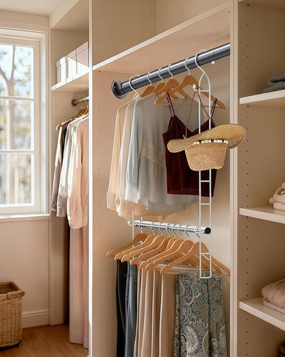 Supforce Hanging Closet Rod Stainless Steel, 2 Pack Adjustable Height & Width Closet Rod Extender, Space-Saving Closet Hanging Storage Organizer，Load up to 88LB