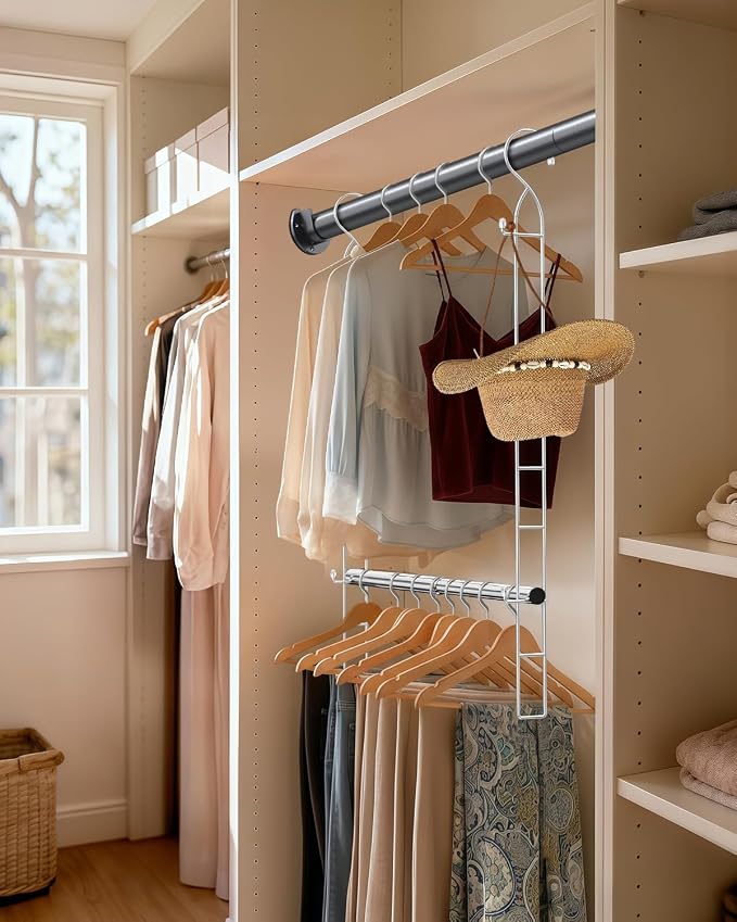 Supforce Hanging Closet Rod Stainless Steel, 1 Pack Adjustable Height & Width Closet Rod Extender, Space-Saving Closet Hanging Storage Organizer，Load up to 88LB