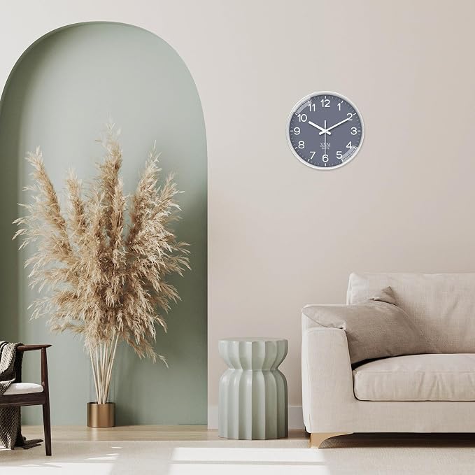 XNM Small Grey Minimalist Wall Clocks Battery Operated 8 Inch Classic Analog Clock for Living Room Kitchen Office Bedroom Modern Wall Clock Silent Non Ticking