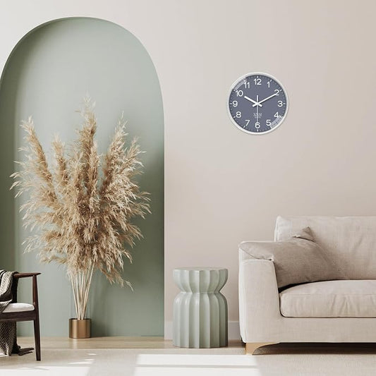 XNM Small Grey Minimalist Wall Clocks Battery Operated 8 Inch Classic Analog Clock for Living Room Kitchen Office Bedroom Modern Wall Clock Silent Non Ticking