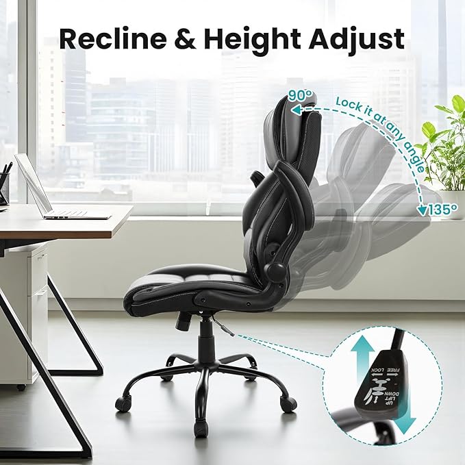 Big and Tall Executive Office Chair 400lbs for Heavy People, Ergonomic Computer Desk Chair with Lumbar Support & Adjustable Headrest, Comfy High Back Leather Office Chairs for Back Pain Relief, Grey