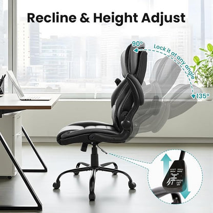 Big and Tall Executive Office Chair 400lbs for Heavy People, Ergonomic Computer Desk Chair with Lumbar Support & Adjustable Headrest, Comfy High Back Leather Office Chairs for Long Sitting, Grey