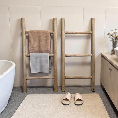 Wooden Blanket Ladder - 76in Natural & Motley Wood - Leaning Wall Decor for Bedroom, Bathroom, Living Room - Rustic Quilt Holder & Towel Rack (Natural Wood Color, 76in | Pre Assembled)
