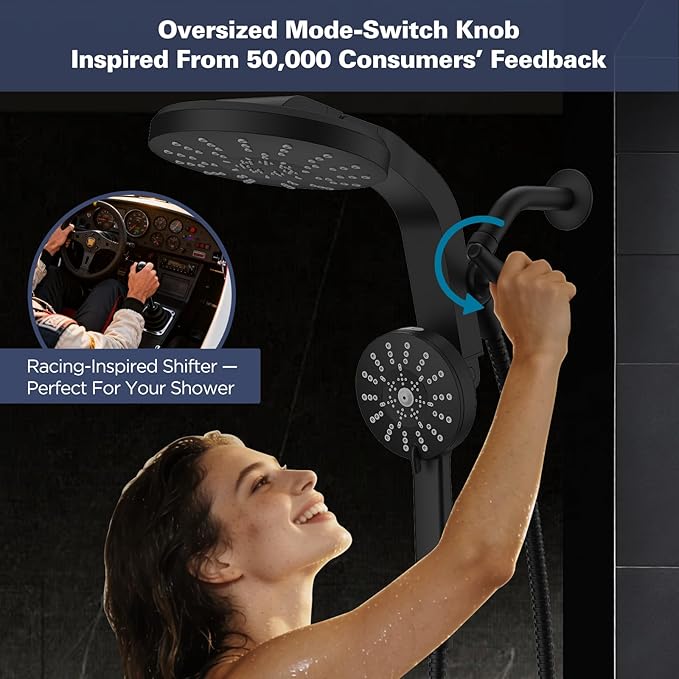High Pressure Rain Showerhead Combo, 2026 Magnetic Shower Head Set with Detachable 8-Mode Handheld Shower Spray, Adjustable Angle Dual Showerhead System with Built-in Magnetic Docking and Power Jets