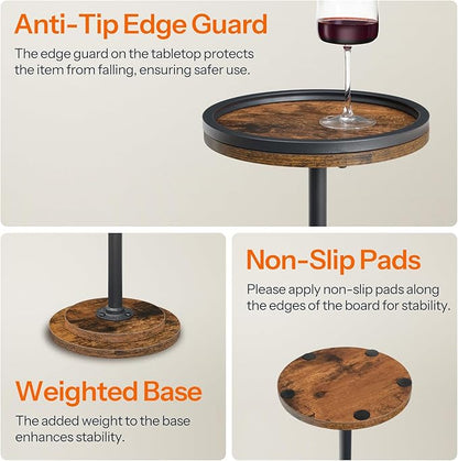 HOOBRO Small Round Side Table, Drink Table, Coffee Martini Table with Pedestal Accent for Small Spaces in Living Room, Bedroom, Sofa Couch, Rustic Brown BF168BZ01