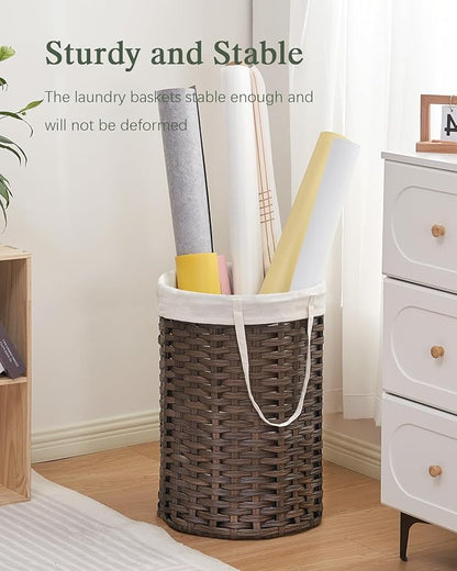 Laundry Hamper Laundry Basket Round 19.0 Gal (72 L) Handwoven Rattan Hamper, Large Wicker Laundry Hamper with Removable Laundry Bag Handles 2 Mesh Bags for Bathroom Living Room Brown (No Lid)