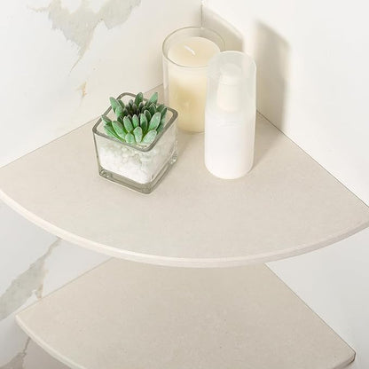 Koville 2 Pcs Marble Corner Shower Shelves for Bathroom, 10'' Marble Corner Shelf for Bath, Wall Mounted Stone Shower Caddy, No Drilling Adhesive Bathroom Shelf - Sahara Sand (No Glue Included)
