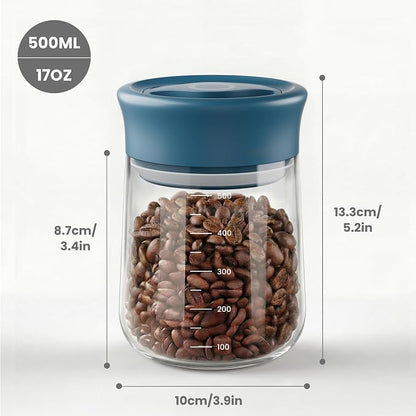 LAKUMIQI Overnight Oats Containers with Lids, 17oz Glass Jars with Airtight Lids, One-Hand 90° Twist-Off Wide Mouth Food Storage for Coffee Bean, Chia Pudding, Meal Prep, Pantry, Blue