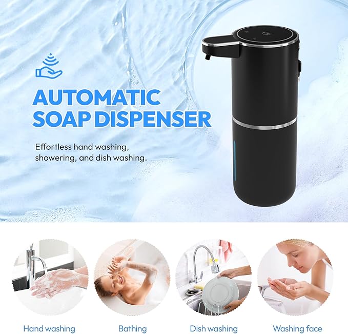Automatic Foaming Soap Dispenser,Touchless Foam Soap Dispenser,12.8oz Rechargeable Wall Mounted Smart for Bathroom and Kitchen Dish Soap,Easy for Toddlers(Black)