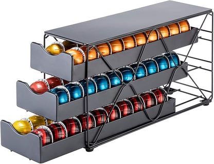 FlagShip for Nespresso Pod Holder Vertuo Pod Drawer Large Mullti Tier Coffee Pod Holder(3 Tier (60Pods Capacity))