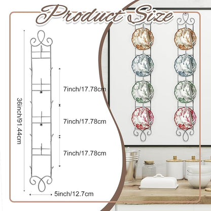 Blulu 4 Pcs Wall Mounted Tea Cup & Saucer Display Rack, 4-tier Metal Mug Holder with Plate Hangers, Decorative Wall Storage for Kitchen, Gift&Coffee Bar Display, 36'' x 5'' (White)