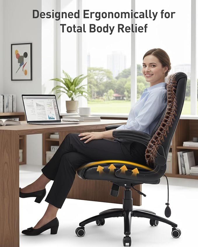 500LBS Big and Tall Office Chair, Heavy Duty Office Desk Chair with Padded Flip-Up Arms, Adjustable Lumbar Support & Tilt Lock, High Back Ergonomic Executive Computer Chair for Work & Study, Black