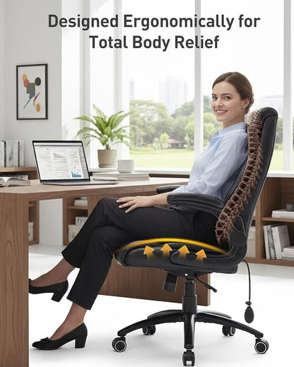 500LBS Big and Tall Office Chair, Heavy Duty Office Desk Chair with Padded Flip-Up Arms, Adjustable Lumbar Support & Tilt Lock, High Back Ergonomic Executive Computer Chair for Work & Study, Black