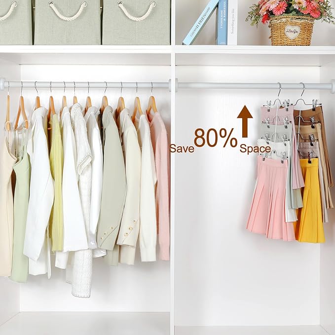 TOPIA HANGER 4 Tier Metal Skirt Hangers for Women, Pants Hanger Space Saving with Adjustable Clips, Gain 70% More Space, Non Slip Grip for Slacks, Trousers, Shorts, Jeans, Towels, Black, 4-Pack, CT61B