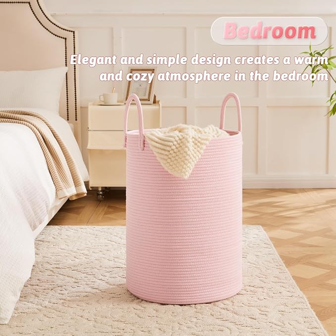 Artfeel Laundry Basket,Woven Cotton Rope Laundry Hamper,80L for Decorative Storage of Dirty Clothes,Toys and Blankets in Bathroom,Baby Room and Living Room