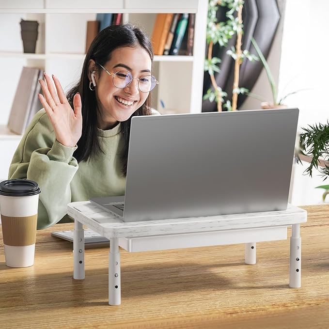 WALI Computer Monitor Stand with Storage, Desk Monitor Riser 3 Height Adjustable, Laptop Riser with Airflow Vents, Desk Organizer for Computer, Laptop, Printer (PTT002-M), 1 Pack, Marble