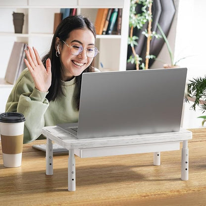 WALI Computer Monitor Stand with Storage, Desk Monitor Riser 3 Height Adjustable, Laptop Riser with Airflow Vents, Desk Organizer for Computer, Laptop, Printer (PTT002-M), 1 Pack, Marble