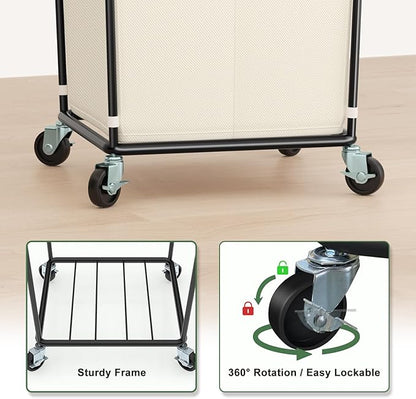 160L Laundry Basket with Wheels, 2 Section Large Rolling Laundry Hamper Bag with Wheels, Clothes Hamper Cart for Laundry, Bedroom, Bathroom and Dorm
