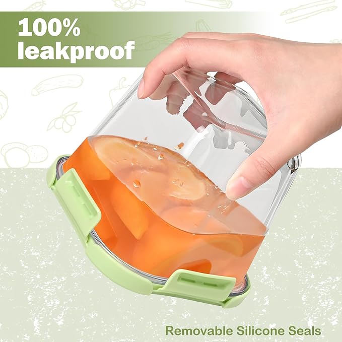 Glass Soup Containers with Lids - 4 Cup Borosilicate Glass Storage Containers, Freezer to Microwave Safe, Airtight Leak Proof, 32oz Square Soup Meal Prep Containers for Lunch Travel- 4 Pack