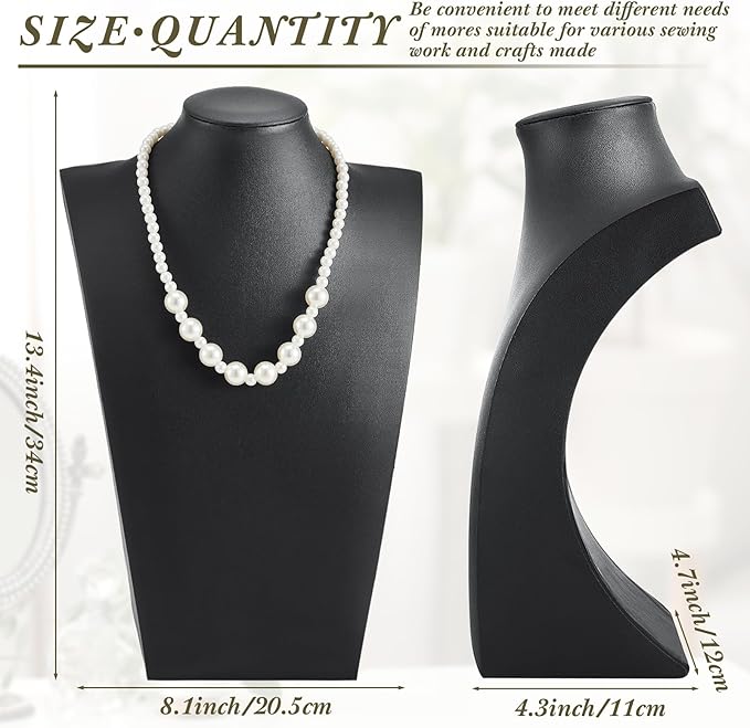 Kigley 6 Pcs Black PU Leather Jewelry Bust Display Necklace Holder Stand Necklace Mannequin Holder for Jewelry Display Trade Show(13.39 x 3.94 x 8.07 Inches)
