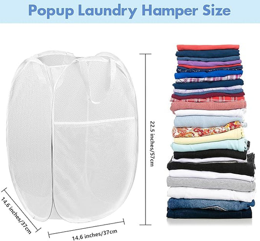 DUCOO Pop Up Laundry Hamper, 70L Collapsible Mesh Laundry Basket with Side Pocket, Foldable Dirty Clothes Hamper with Sturdy Reinforced Handles for Home Dorm Bedroom Travel Bathroom Storage, White