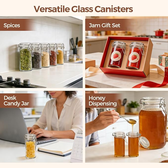 ComSaf 4 oz Glass Jars with Airtight Lid, 6 Pack Small Glass Containers for Cooking Enthusiasts and DIY Crafters, Food Grade Airtight Herb Storage Containers, Glass Spice Jars with Labels and Funnel