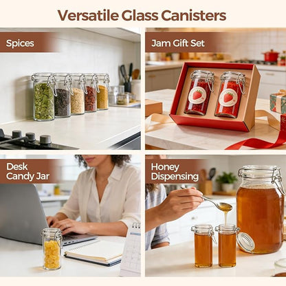 ComSaf 4 oz Glass Jars with Airtight Lid, 6 Pack Small Glass Containers for Cooking Enthusiasts and DIY Crafters, Food Grade Airtight Herb Storage Containers, Glass Spice Jars with Labels and Funnel