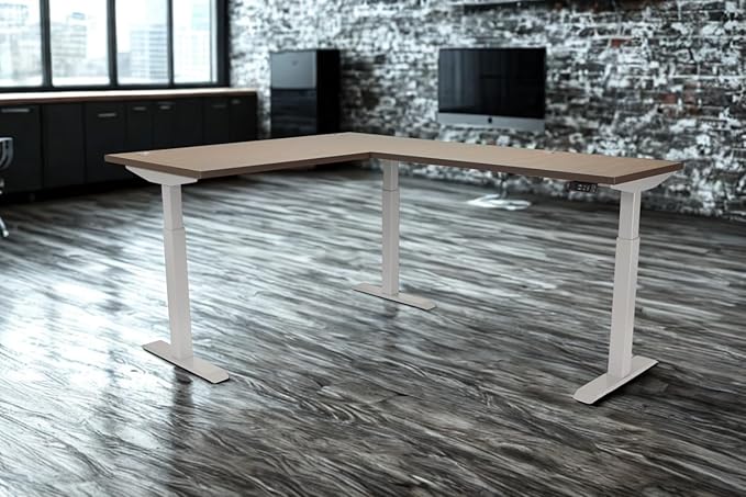 Lift It, Electric Height Adjustable 72"x30" L-Shape Desk and 48"x24" Return, Dual Motor and 4 Memory/USB Charging Digital Controller with Walnut Block Top and Silver Frame