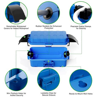 Flemoon [2 Pack] IP55 Small Outdoor Electrical Box Waterproof (Inner 5.9 x 3.2 x 1.8inch), Extension Cord Cover with Detachable Awning Covers for Plug, Outlet, Holiday Lights, Blue
