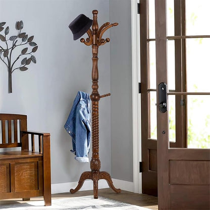 Bekrvio Freestanding Coat Rack Stand with 8 Hooks, 79" | Premium Ash Wood, Heavy Duty Standing Coat Hanger for Entryway, Hallway, Bedroom, Office, Apartment; Hangs Coats, Hats, Bags