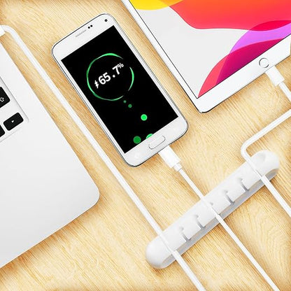 USB Cable Organizer Clips Cord Holder,10 Packs (3-5-7-Slots) White Self Adhesive Desk Cord Cable Management