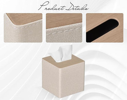 GOLRANLYE Tissue Box Cover Square PU Leather Facial Tissue Box Holder for Dresser Bathroom Decor (Beige)