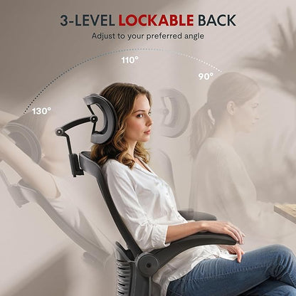 FLEXISPOT OC3-Pro Air Ergonomic Office Chair for Big and Tall Black, High Back Office Chair with Flip-up Arm/8-Level Lumbar Support, Mesh Seat Cushion, Chairs for Home Office Working Studying Gaming
