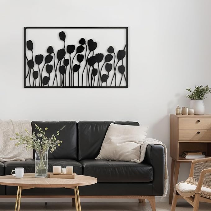 SIGNLEADER Metal Wall Decor Lotus Leaf Minimalist Modern Abstract Wall Sculpture Hangings Home Decoration for Living Room, Bedroom, Bathroom, Kitchen, Outdoor - 36" Black