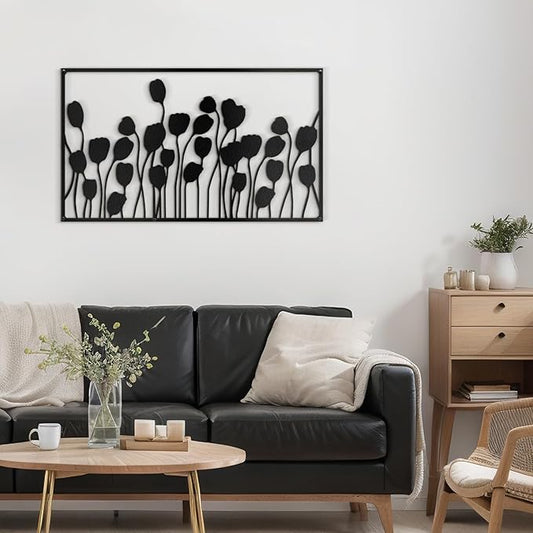 SIGNLEADER Metal Wall Decor Lotus Leaf Minimalist Modern Abstract Wall Sculpture Hangings Home Decoration for Living Room, Bedroom, Bathroom, Kitchen, Outdoor - 36" Black