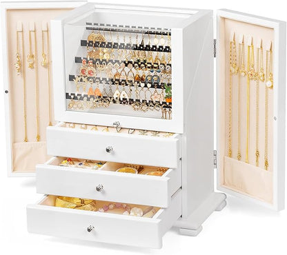 Jewelry Box Organizer, Rustic Wooden Jewelry Boxes for Women Girls, Large Storage Earring Holder Organizer Display for Earrings Necklaces Rings Bracelets, Jewelry Case as Gifts for Her