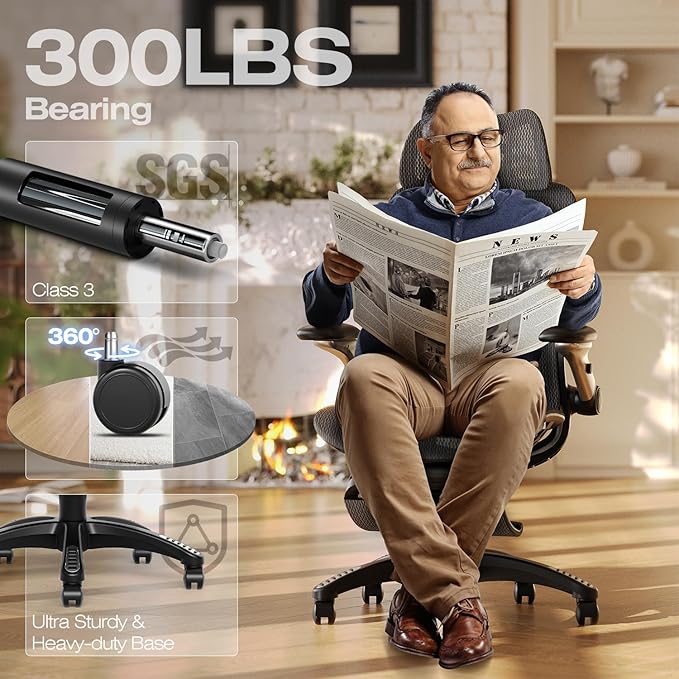 ELABEST X100 Ergonomic Mesh Office Chair with Footrest, Big and Tall Hone Desk Chair with 5D Flip-Up Arms, Adjustable 3D Lumbar Support,Gaming & Executive Computer Chairs